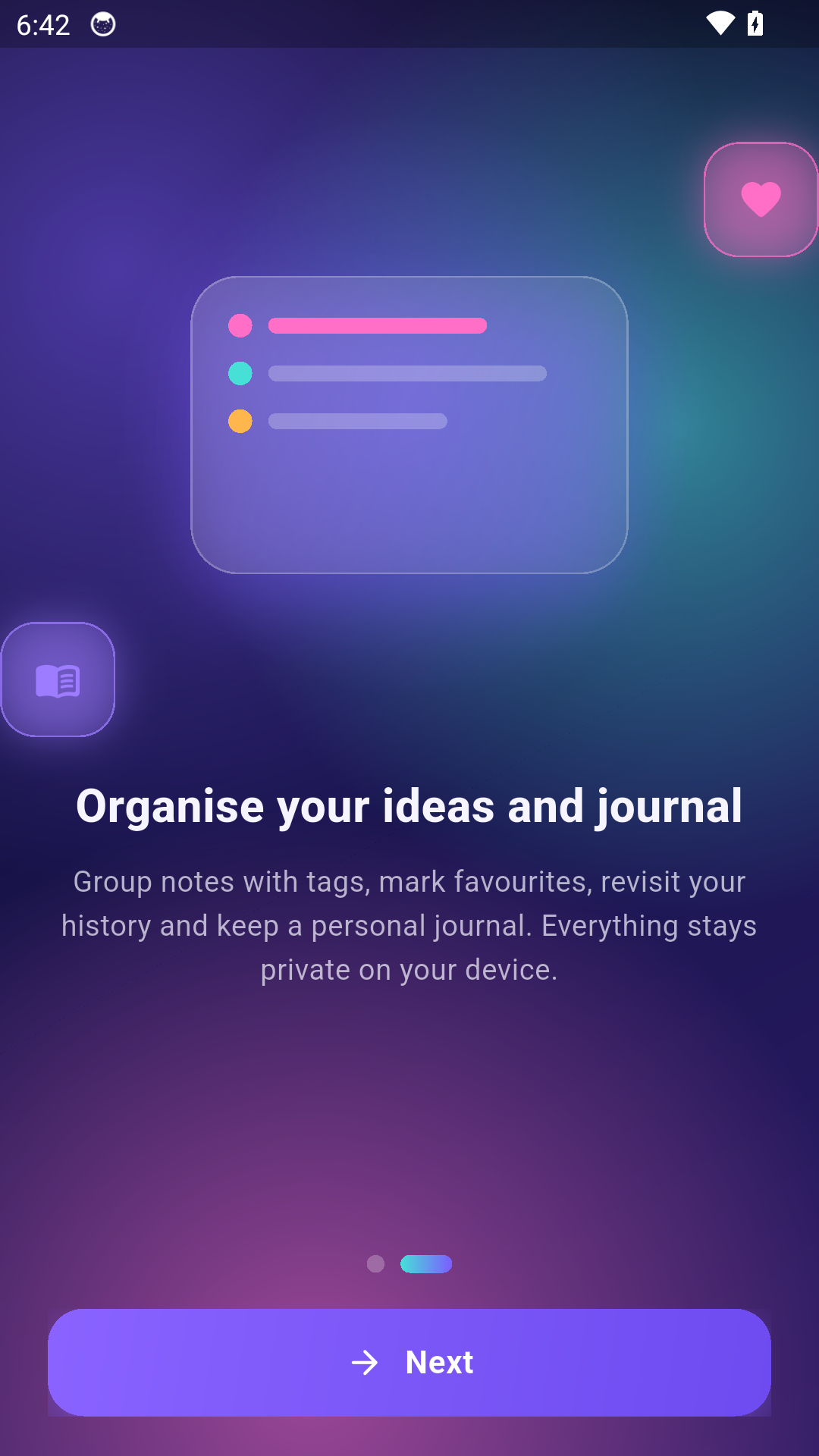 Bright NoteKeeper onboarding organisation screen